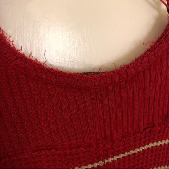 Free People Sunset Park Striped Thermal waffle Red Oversized XS Raw distressed - Picture 14 of 14